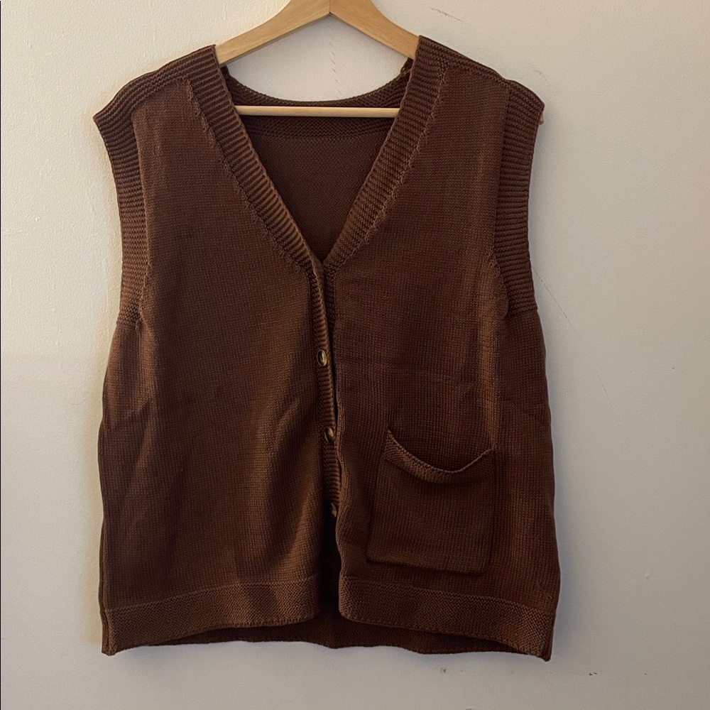 SHEIN Brown Knit Button-Up Vest NWT